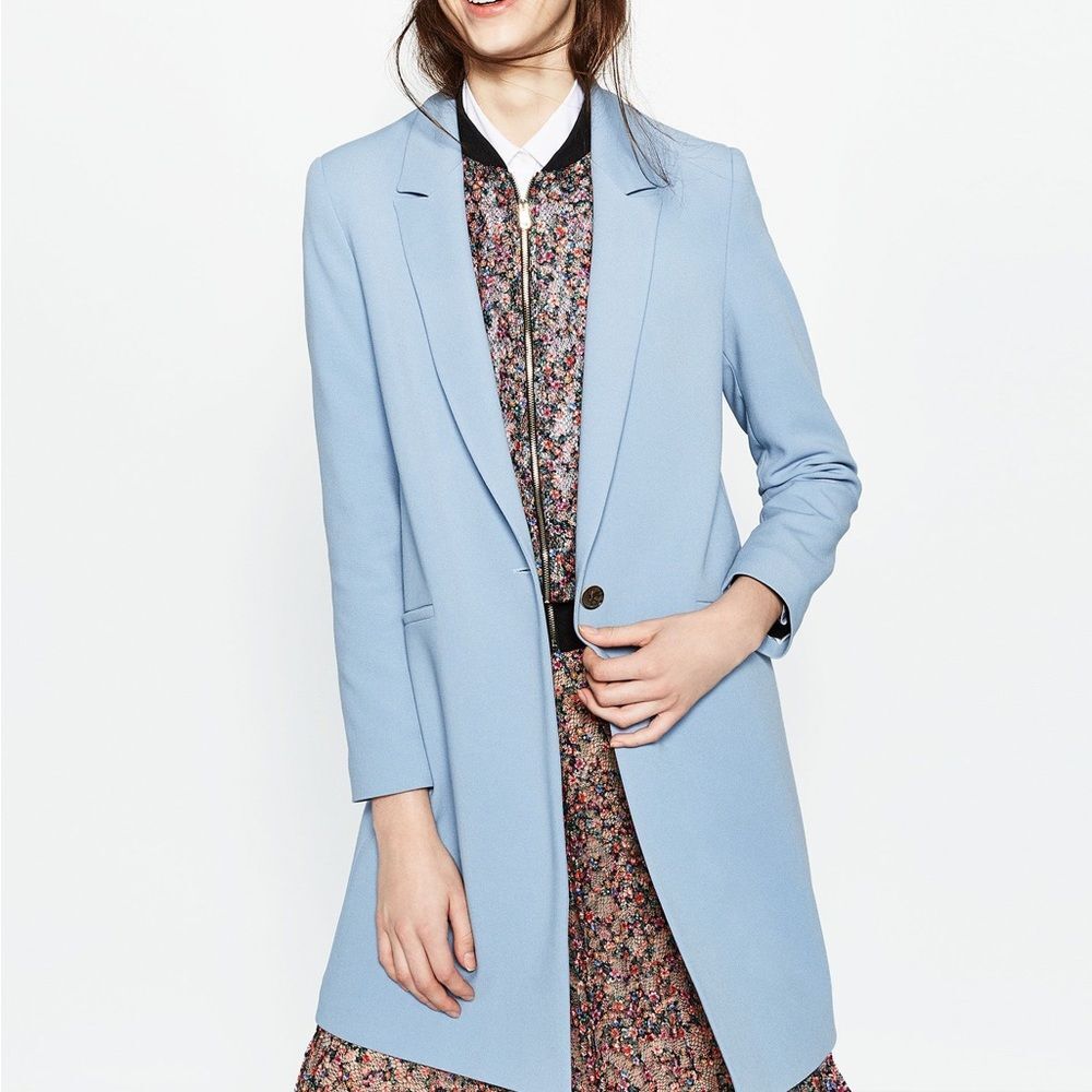 Sz Small Zara Light Blue Long Blazer Coat